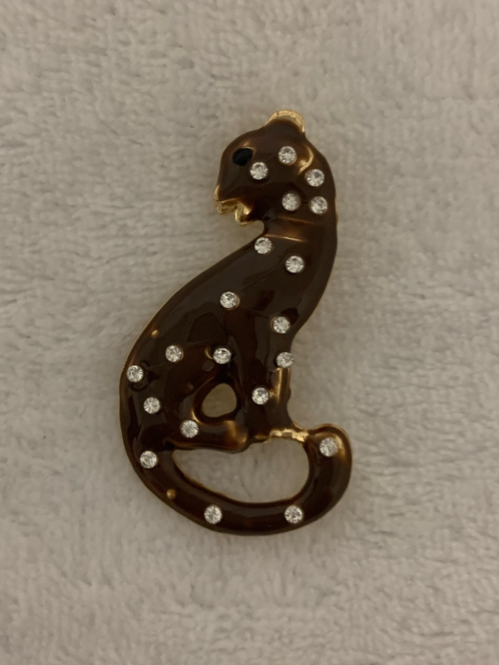 Brown Jeweled Leopard Brooch